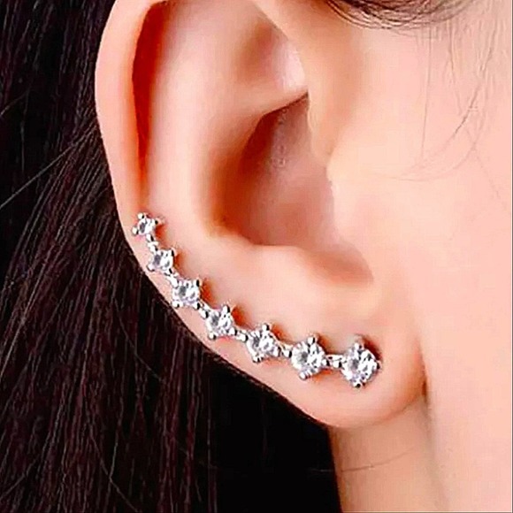 Ear Climber Sterling Silver Zircon Rhinestone - Picture 2 of 5